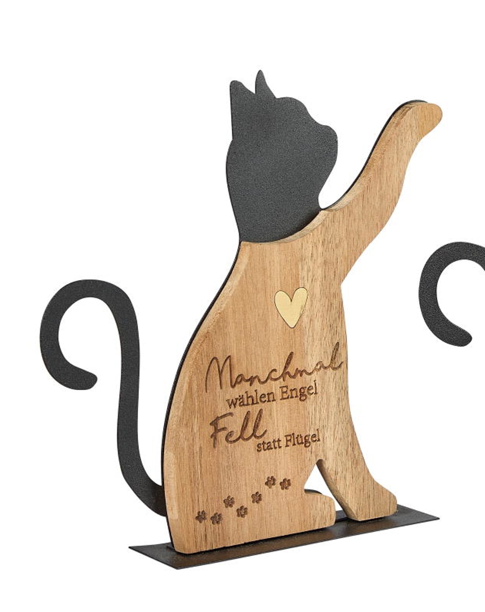formano Dekofigur Katze Fell Engel Holz + schwarzes Metall