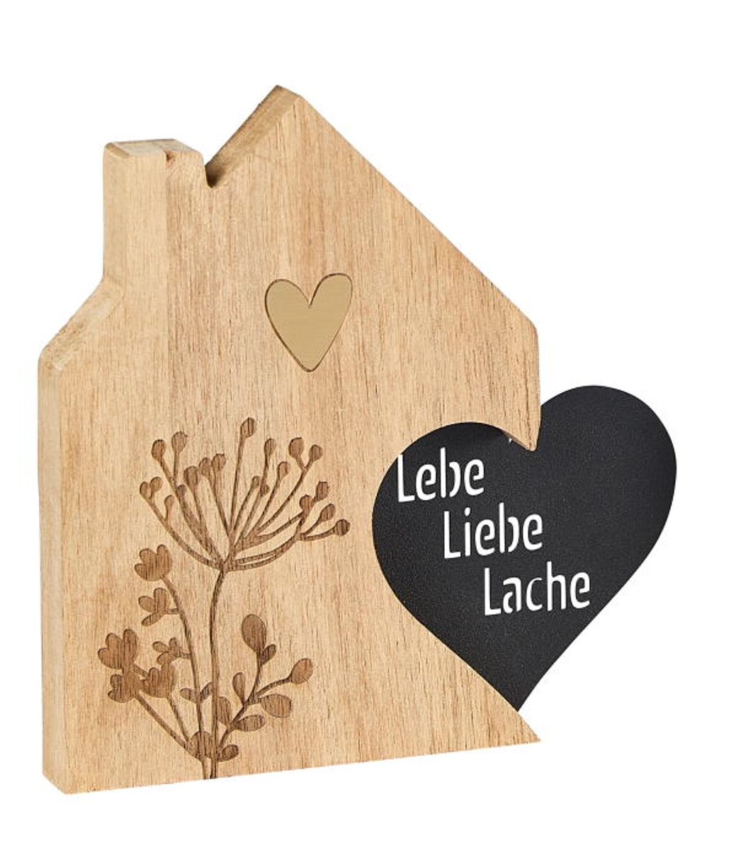 formano Dekofigur Haus mit Herz Lebe Liebe Lache Holz + schwarzes Metall