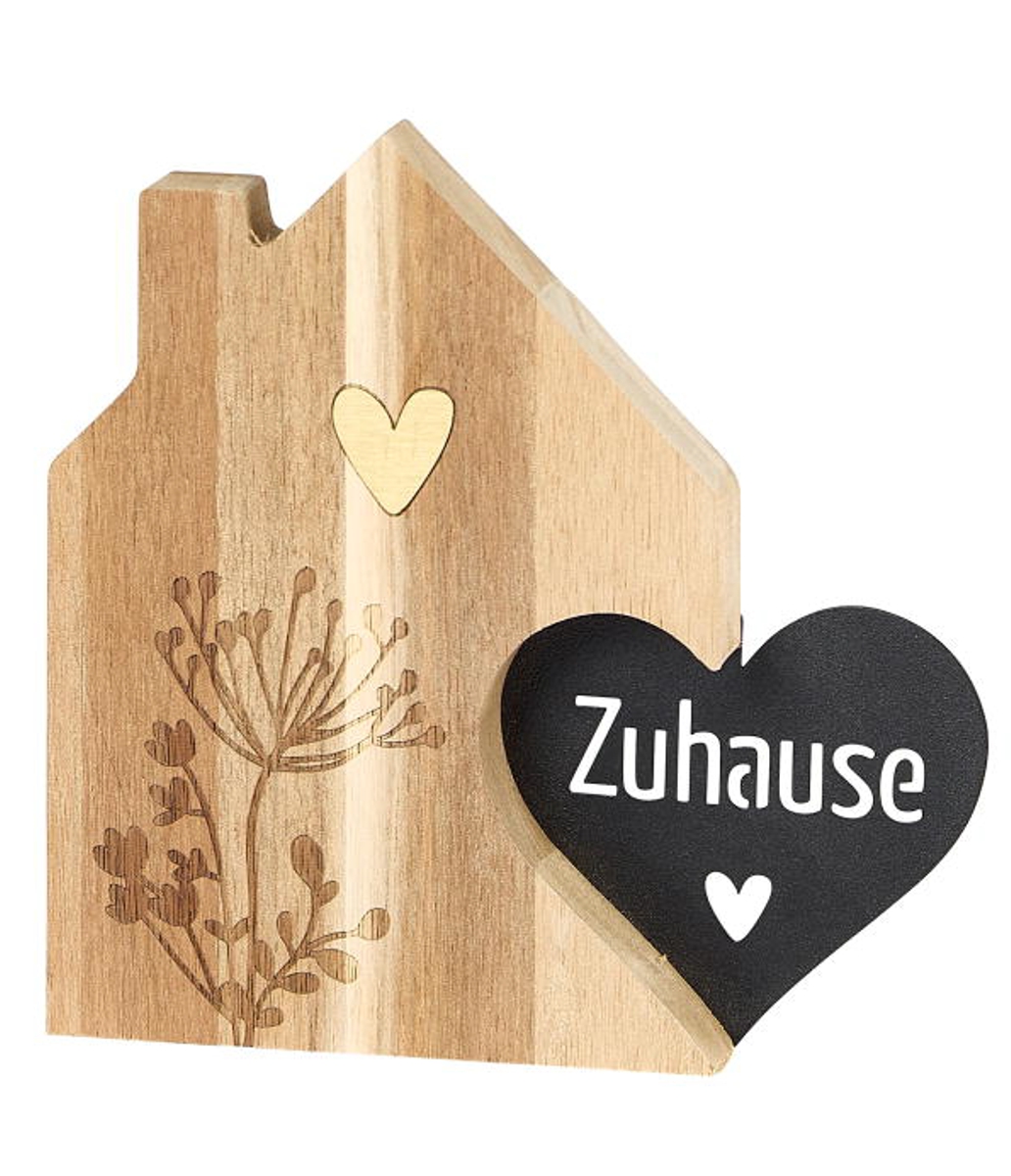 formano Dekofigur Haus mit Herz Zuhause Holz + schwarzes Metall