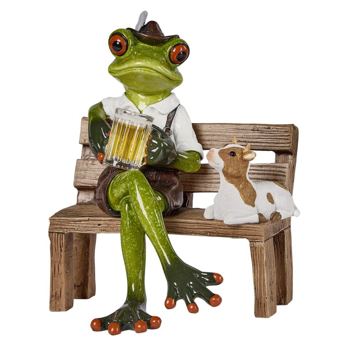 formano Dekofigur Frosch in Lederhose mit Bier auf Bank