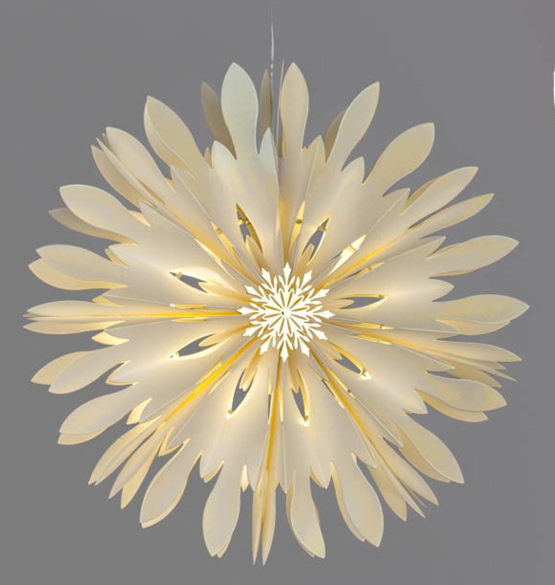 Hänger Papier-Stern Creme mit LED-Licht + Timer 30cm mit goldenem Metall-Element 632838
